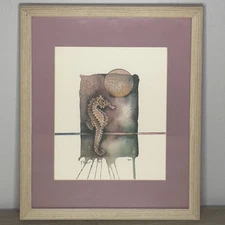 Paul Brent Seahorse Watercolor Print Double Matted Wood Frame 15-1/4” x 12-1/4”