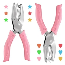 2PCS Star Heart One Hole Punch 1/4" Small Metal Handheld Craft Pink 