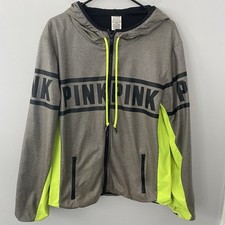 Pink Women s M/L Victoria s Secret Zip Hoodie Jacket Windbreaker Neon Yellow