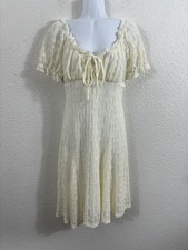 Shein Dress Womens Large Ivory Lace Fit & Flare Milkmaid Knee Length Floral