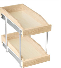 2 Tier Pull Out Cabinet Organizer, Double Tier Slide Out Wood Cabinet Organizer