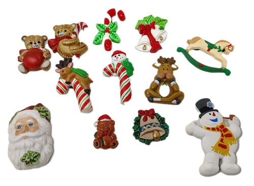 Vintage Weihnachten Kühlschrankmagnet Menge 12 Santa Schneemann Zuckerstange Rentier Teddybär - Bild 4 von 12