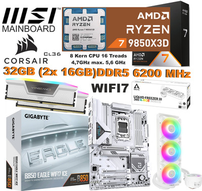 Aufrüstkit AMD Ryzen 7 9850X3D GA B850 EAGLE WIFI7 ICE 32GB DDR5 6200MHz Bundle