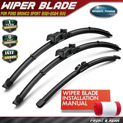 3Pcs 23'' & 21'' & 8'' Windshield Wiper Blades for Ford Bronco Sport 2021-2024 SUV