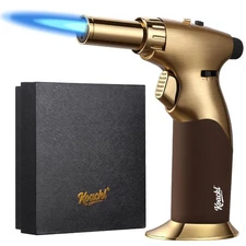 Dual Flame Butane Torch, Refillable Kitchen Lighter, Adjustable, Ignition Lock