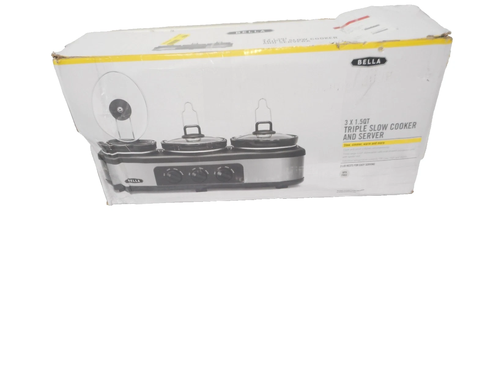 Bella - 3 x 1.5-Quart Triple Slow Cooker - Stainless Steel/Black
