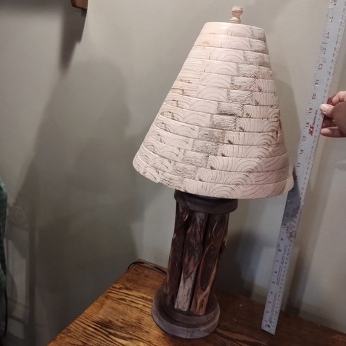 Rustic Handmade Table Lamp Red Pine Shade Diamond Willow Base Woods Unique! - Picture 13 of 16
