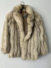 SAGA Women  s Genuine Fox Fur Coat Beige MidLength Collared Lined S/M VINTAGE 80S