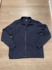 LL Bean Quilted Navy Blue Full Zip Chore Jacket Sweatshirt Size Large Pockets