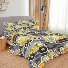 Kids Sheets Set, Twin Size - 4 Pieces, Tractor Truck Pattern Ultra-Soft Bedding