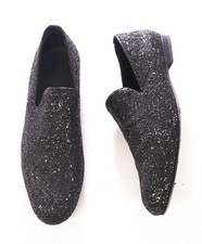  900 JIMMY CHOO - Black Glitter Fabric Loafers - US 11 44EU 