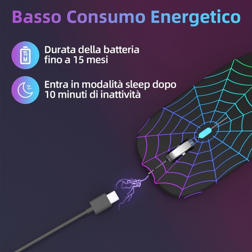 Mouse Wireless Ricaricabile con Convertitore USB e Tipo C RGB a 7 Colori - Foto 6 di 24