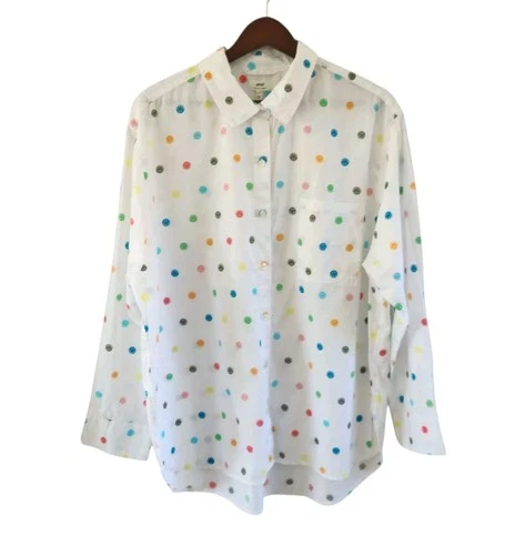 Aerie Smiley Poplin Pajama Cotton Button Front Pajama Top Womens Size L NWT