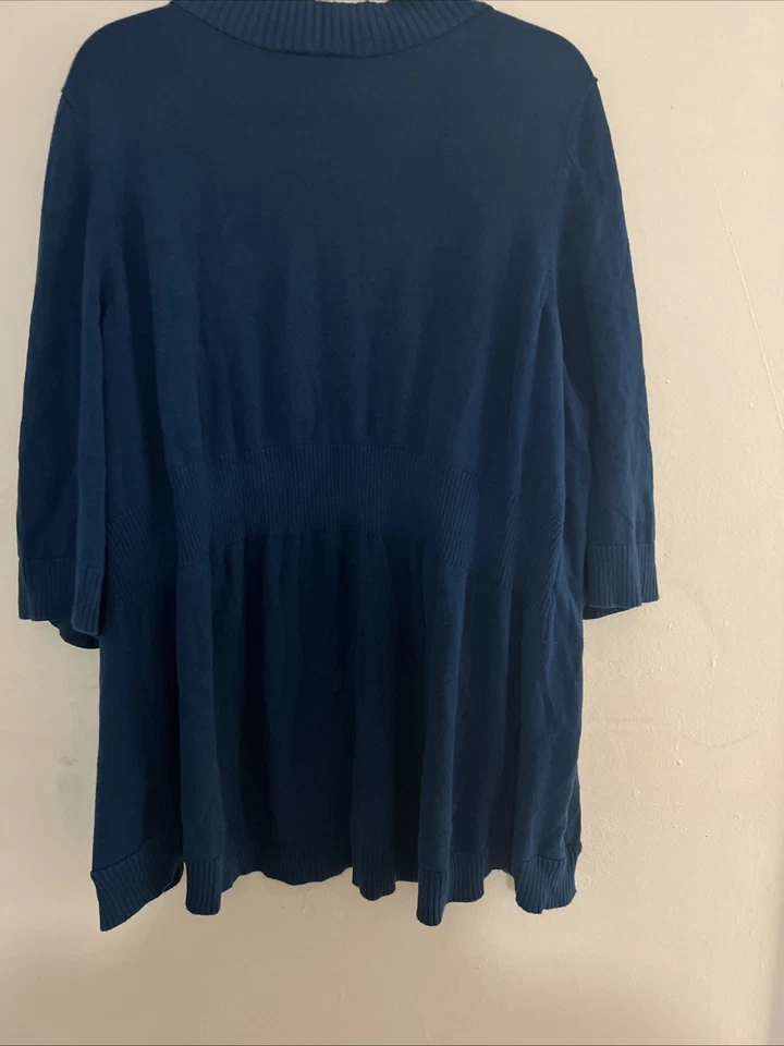 Catherines Women's Open Front Cardigan Navy Blue, 1X     100 Cotton 3/4 Sleeves - Image 3 of 4