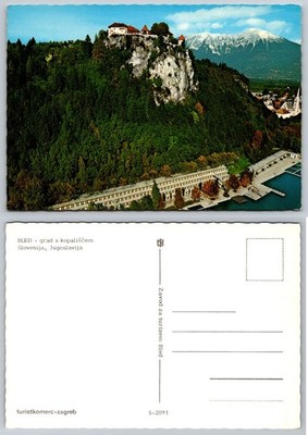 Vintage Bled Castle Slovenia Yugoslavia Postcard Lake Bled Alps Turistkomerc