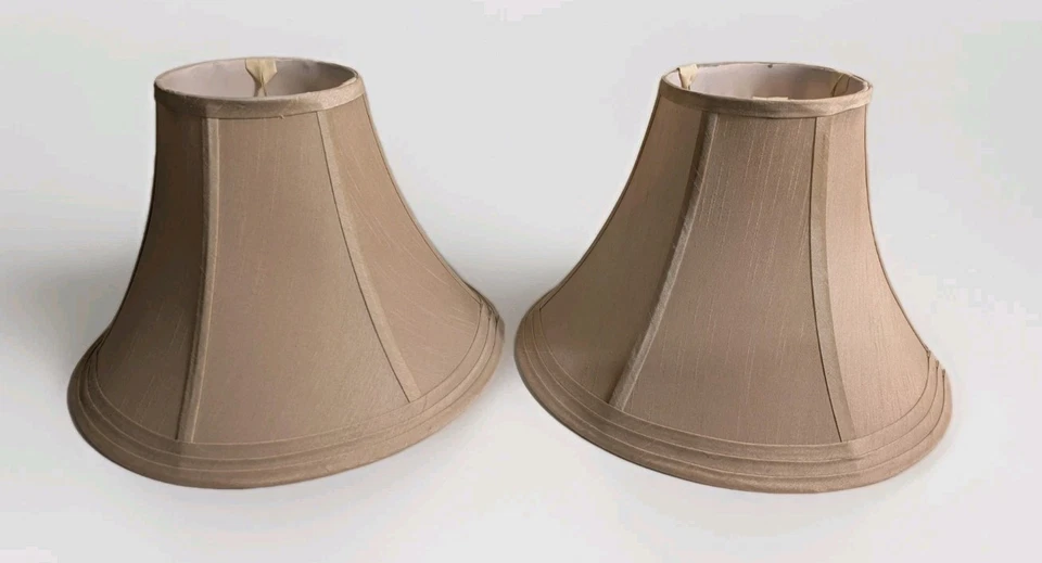2件复古香槟丝绸6镶板织物衬里宽铃灯罩 — 第 3/4 张图片