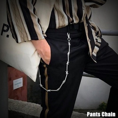 29" Heavy Metal Barbed Wire Silver Wallet Chain Punk Pants Chain Hip Hop Jewe QU - Imagen 4 de 12