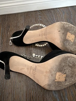 Jimmy Choo Saeda 100 Black Suede Pumps with Crystal Embellishment