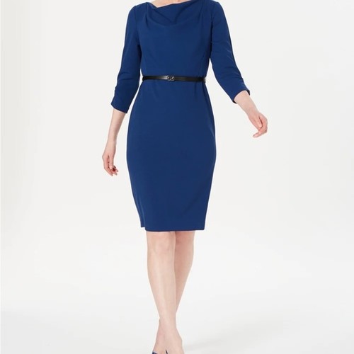 Calvin Klein taglia 16W maglia blu collo cappuccio manica 3/4 cambio ponte maglia cintura NUOVO - Foto 1 di 6