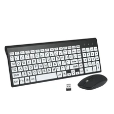 Large Print Wireless Keyboard & Mouse Set for Kids & Visually Impaired, Black