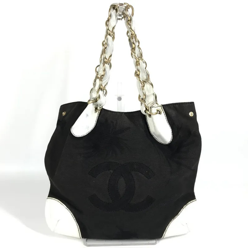 Chanel Shoulder Bag CC Coco Mark Bicolor Leather / Canvas Black-image