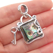 HAGIT GORALI Sterling Vintage Israel Abalone Shell Modernist Lock & Key Pendant