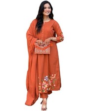 Women's Embroidered Viscose Anarkali Kurta Set with Dupatta