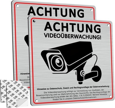 2 Stück Schild Videoüberwachung Privatgrundstück mit DSGVO Hinweis, 15 x 15 cm A