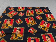 Elvis Presley Jet Black Background Cotton Quilt Craft Fabric 2 Swatches 19 X 25"