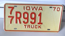 1970 IOWA TRUCK License Plate vintage tag #77 R991 expired nice shape unused