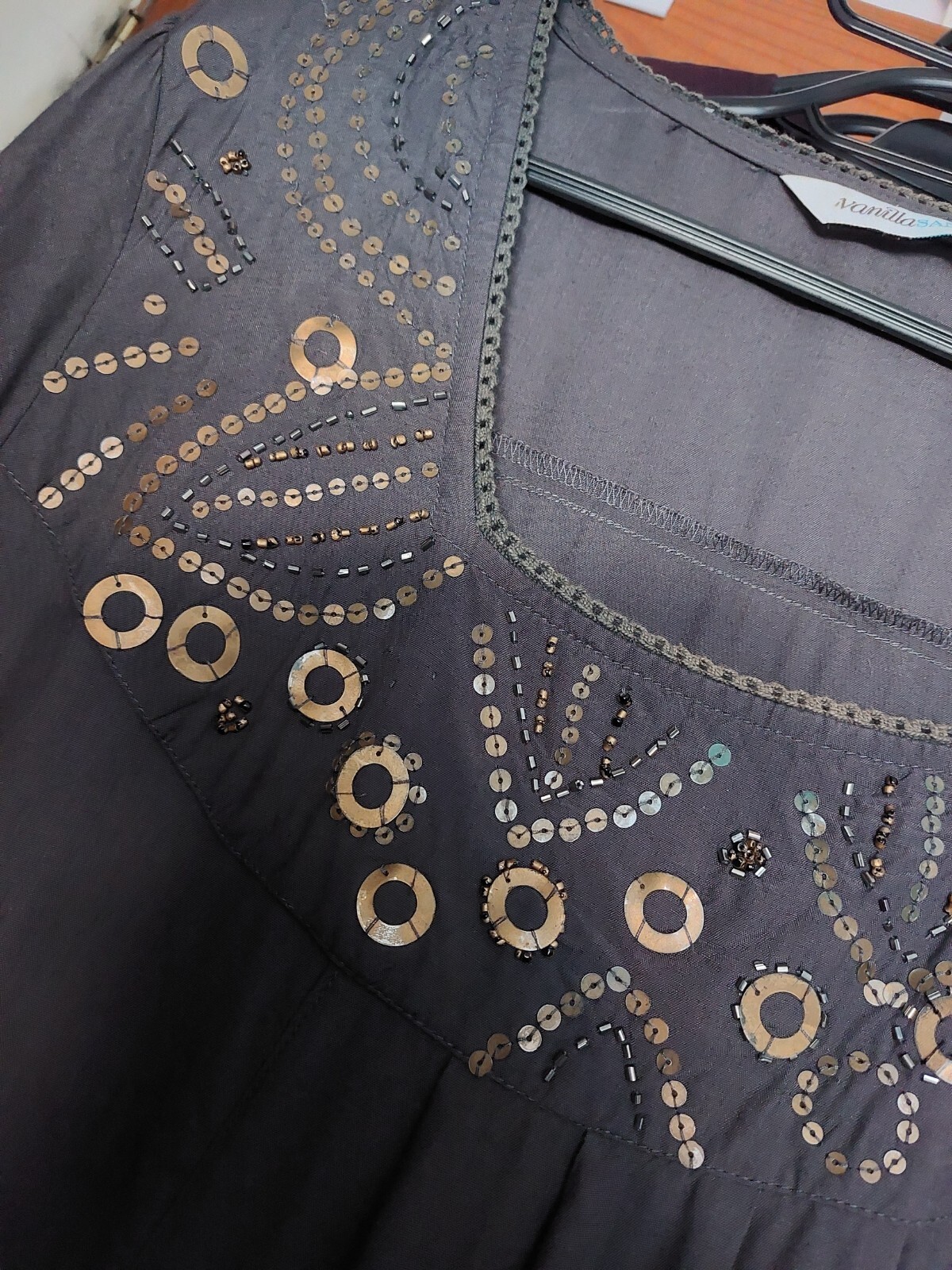 Dark grey sequins beads detail hippie boho ethnic gypsy smock top 18 image 3