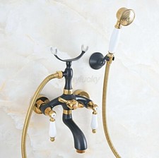 Black Gold Color Brass Claw-foot Bathtub Faucet Wall Mounted Handheld Shower