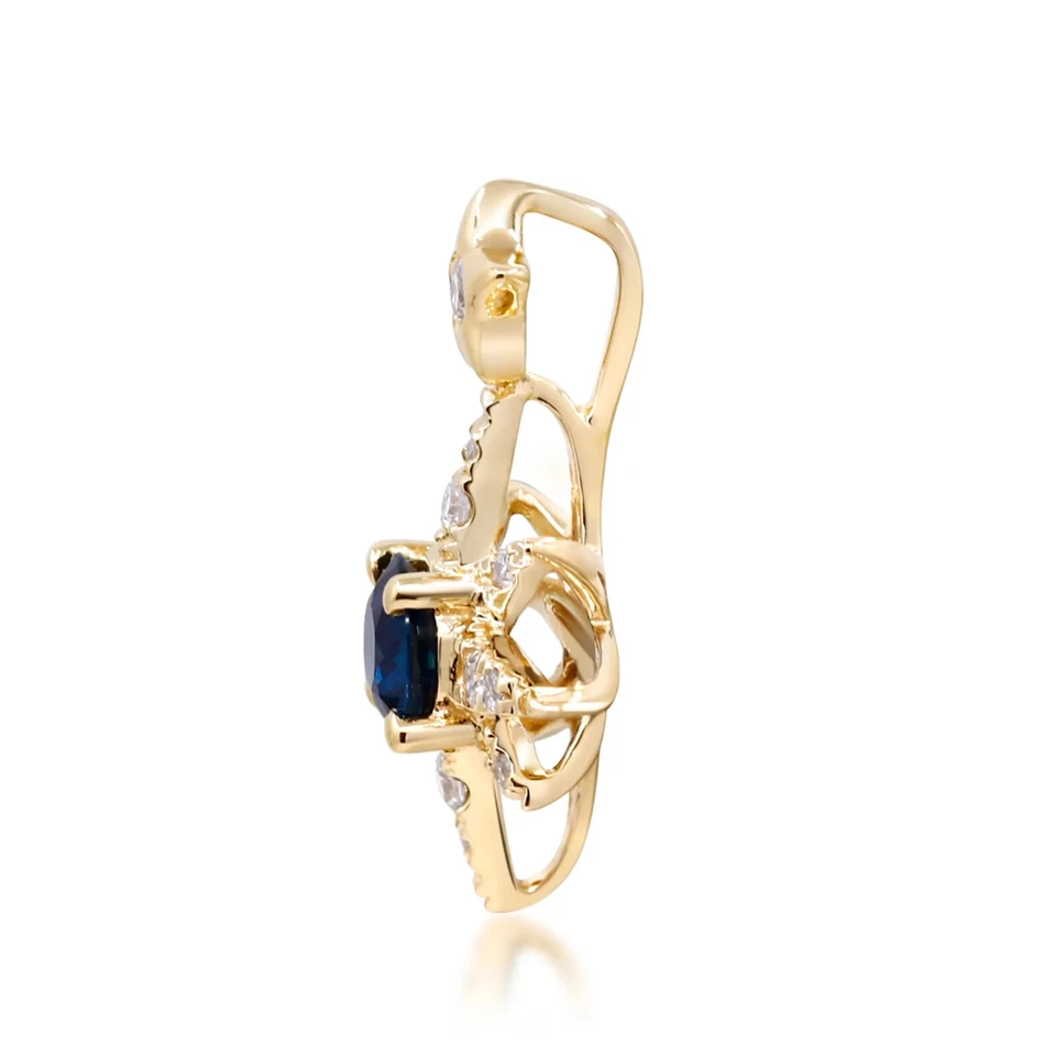 0.44 Karat Ceylon Saphir & Natürlicher Diamant Anhänger Zacken 14k Solid Gold - Bild 2 von 3