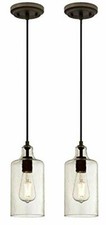Westinghouse One-Light Mini Pendant,Clear Textured Glass,Oil-Rubbed Bronze, 2-Pk