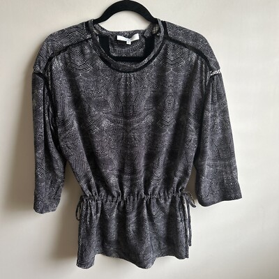 IRO 100% Silk Black White Geometric 3/4 Sleeve  Top Blouse Shirt Sz 34 US 2