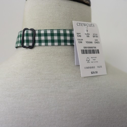 Crewcuts J Crew Boys Bowtie Bow Tie Green White Gingham Check Adjustable - Picture 4 of 8
