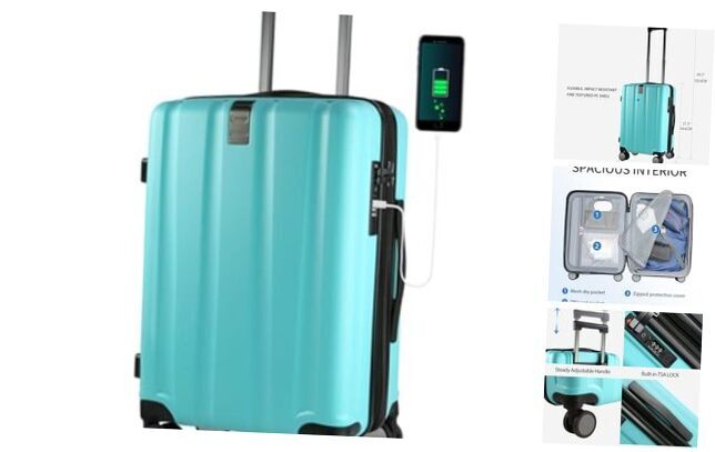 Hardside Expandable Carry On Luggage with Spinner Wheels in Lake Blue