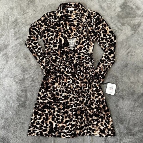 NWT Calvin Klein Animal Print Collared Wrap Dress Women's 10 Career