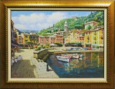 S.SAM PARK "Harbor at Portfino" Hand Enhanced Giclee on Canvas, SIGNED MAKEOFFER