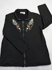 Vintage Floral Sweater Large Cotton By Collections Etc Zip Embroidered 42 X 25.5