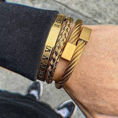 3Pcs Luxury Roman Royal Crown Men Banle Stainless Steel Pulseiras Open Bracelets - Picture 3 of 13