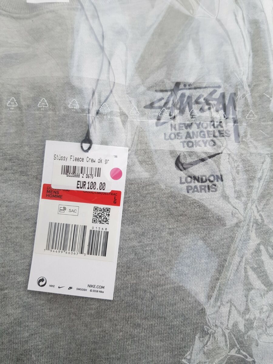 Nike x Stussy International Crewneck Fleece Sweatshirt, Size Nike x Stussy International Crewneck Fleece Sweatshirt, Size
