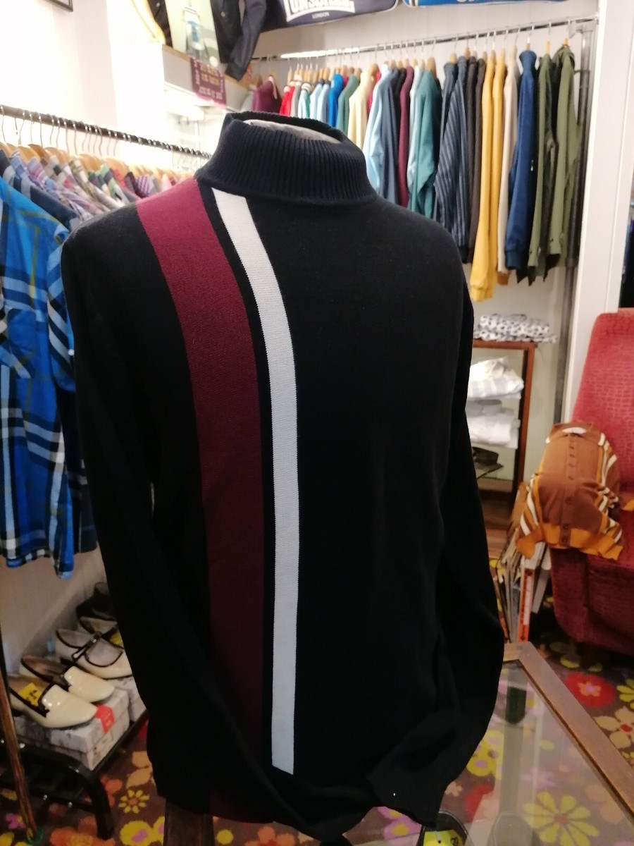 Madcap England Men's Retro 60s 70s Racing Stripe Mod Turtleneck