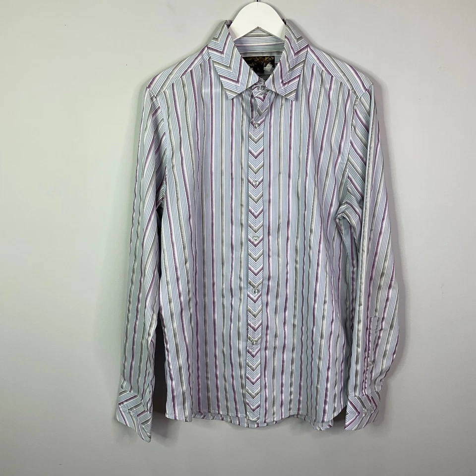 Smash Mens Shirt Striped Button Front  Long Sleeve Size Large Stretch Chevron - Image 2 of 4