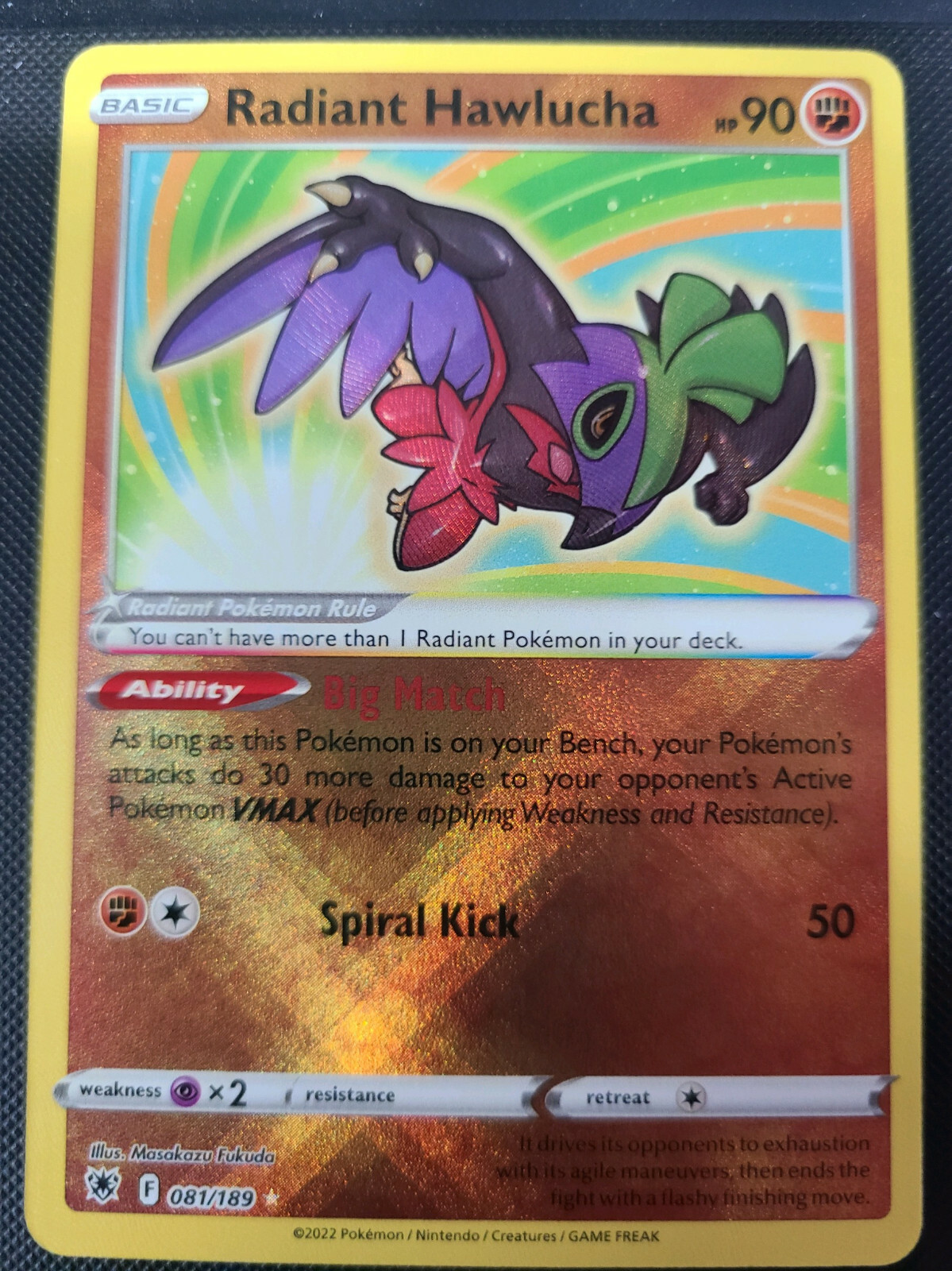 Radiant Hawlucha - 081/189 - Radiant Rare  - Astral Radiance - Pokemon TCG - NM