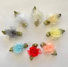 Organza Carnations Ribbon Flowers Appliques Small Assorted Colors 36 144 pcs