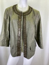 CHICO S 3 Beaded Linen Metallic Bronze Gold Open Jacket Top Embellished XL