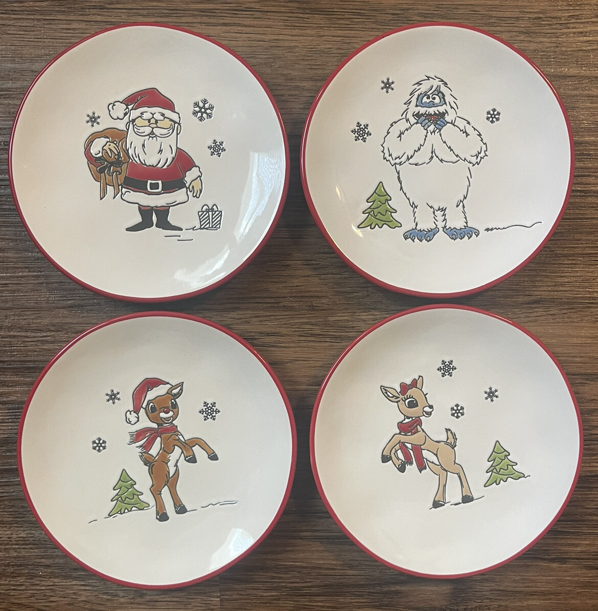 Rudolph Red Nosed Reindeer Appetizer Plates Set Of 4 Including Bumble