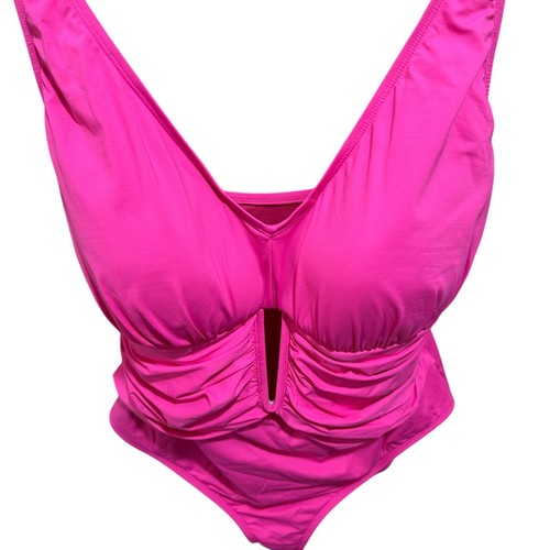 Bleu by Rod Beattie Plus Size 18W Pink Bling Ruched One-Piece Swimsuit NWT - Picture 5 of 10
