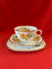 c 1930 Royal Albert (Crown China) fluted tea trio, floral pattern #7729 #4